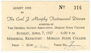 Carl J. Murphy Testimonial Dinner ticket