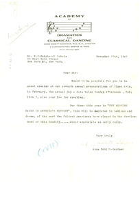 Letter from Academy of Dramatics and Classical Dancing to W. E. B. Du Bois