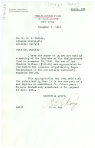 Letter from Phelps-Stokes Fund to W. E. B. Du Bois