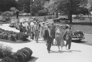 Class of 1938 reunion walk near Student Union