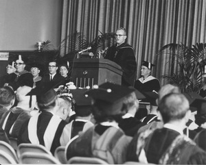 President John W. Lederle speaking at the Centennial Honors Day convocation