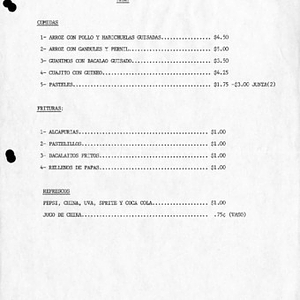 Kiosko Mirta Sylva, menu