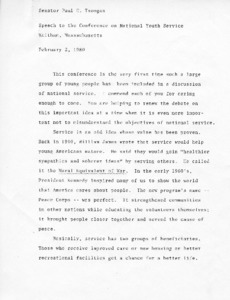 Speech to the Conference on National Youth Service, Waltham, Massachusetts