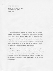 Senator Paul Tsongas' Address to the Class of 1980 Longmeadow High School