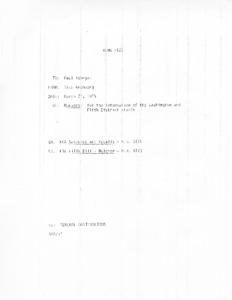 Memo #123, Numbers: for the information of the Washington and Fifth District Staffs