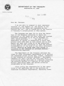 Letter from David R. MacDonald to Mr. Tsongas