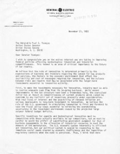 Letter to Paul E. Tsongas from Fred W. Garry: Improving federal policies affecting technological innovation and industrial competitiveness