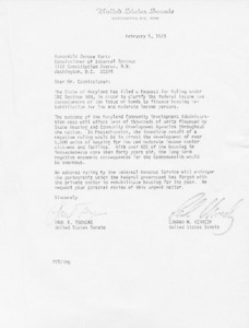 Letter to Jerome Kurtz, from Senators Paul E. Tsongas and Edward M. Kennedy regarding the Maryland Community Development Administration case