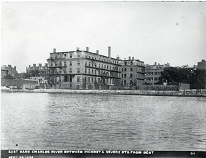 East bank Charles River between Pinckney Street and Revere Street from boat