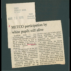 METCO participation by white pupils still alive.
