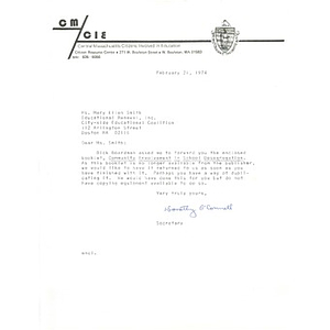 Letter, Mary Ellen Smith, February 21, 1974.