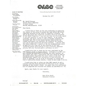 Letter, David Finnegan, October 19, 1977.