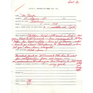 District I and District II CWEC information form, September 1975.