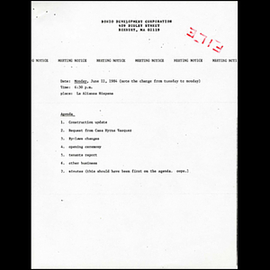 Bohio Development Corporation meeting materials for June 1984.
