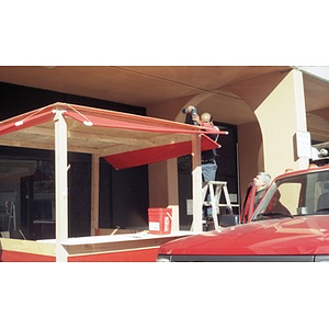 Building a temporary food booth for election day.