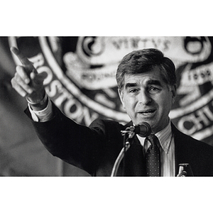 Michael Dukakis, political science professor at Northeastern University, speaking