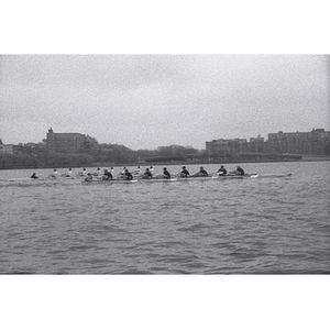 Men's crew team rowing in the Charles River