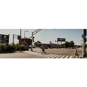 Pedestrians crossing at the Melnea Cass Boulevard and Massachusetts Avenue intersection