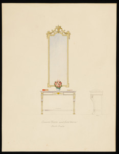 Watercolor -- "Console Table and Gold Mirror"