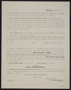Circular for Ellis & Slote, lithographic and copper-plate printing, 102 Nassau Street, corner of Ann, New York, New York, May 1854