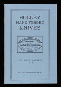 Holley Hand-Forged Knives, net price catalog, 1915, Salisbury Association, Inc., 25 Main Street, P.O. Box 553, Salisbury, Connecticut