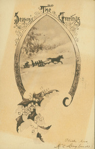 Christmas card, showing a sleigh in winter, undated