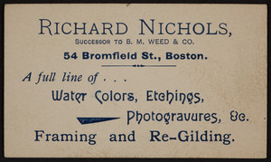 Business card for Richard Nichols, artist, 54 Bromfield Street, Boston, Mass., undated