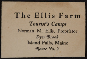 Envelope fragment for The Ellis Farm Tourist's Camps, Route No. 2, Dyer Brook, Island Falls, Maine, undated