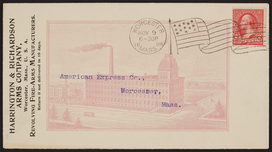 Envelope for the Harrington & Richardson Arms Company, revolving fire-arms manufacturers, Worcester, Mass., dated November 9, 1898