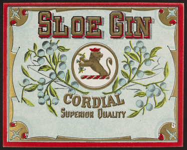 Label for Sloe Gin, cordial, location unknown, undated