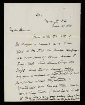 Thomas Lincoln Casey to General John Newton, March 29, 1883