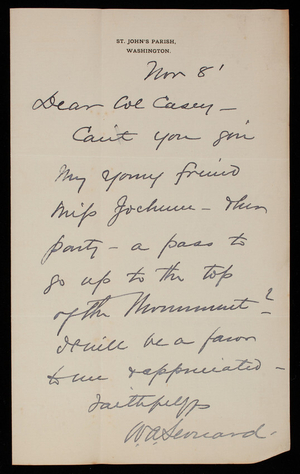 W. A. Severard to Thomas Lincoln Casey, November 8, 1885