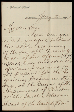 [William] P. Craighill to Thomas Lincoln Casey, January 23, 1894