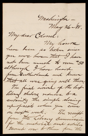Bernard R. Green to Thomas Lincoln Casey, May 26, 1888