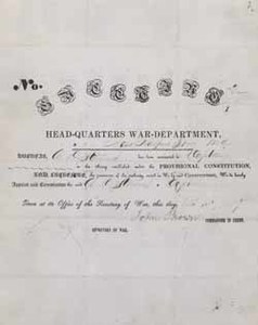 Commission signed by John Brown to Aaron Dwight Stevens, 15 October 1859