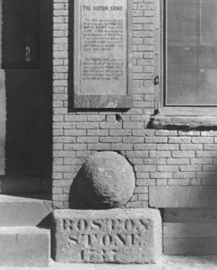 "Boston Stone, located in Marshall St."