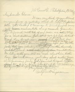 Letter from Benjamin Smith Lyman to Henry Martyn Chance