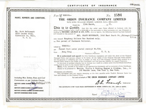 Certificate of insurance from Orion Insurance Company