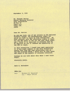 Letter from Mark H. McCormack to Masaaki Morita