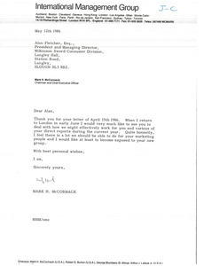 Letter from Mark H. McCormack to Alan Fletcher