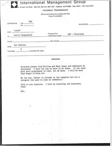 Fax from Ayn Robbins to Laurie Roggenburk