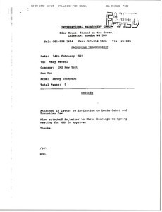 Fax from Penny Thompson to Mary Wenzel