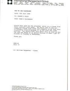 Fax from Mark H. McCormack to Robert D. Kain