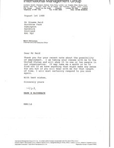 Letter from Mark H. McCormack to Graeme Reid