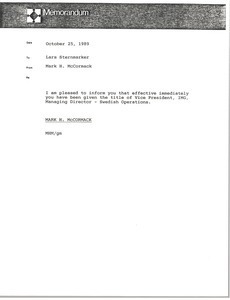 Memorandum from Mark H. McCormack to Lars Sternmarker