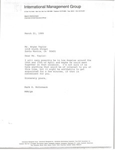 Letter from Mark H. McCormack to Bryan Taylor