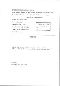 Fax from Mark H. McCormack to Robin Lee