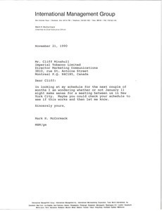 Letter from Mark H. McCormack to Cliff Minshull