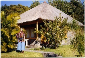 Sandi Sommer in front of guest house in Santiago Atitlán