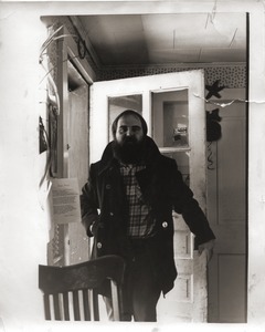 Peter Tusinski in the doorway, Montague Farm Commune